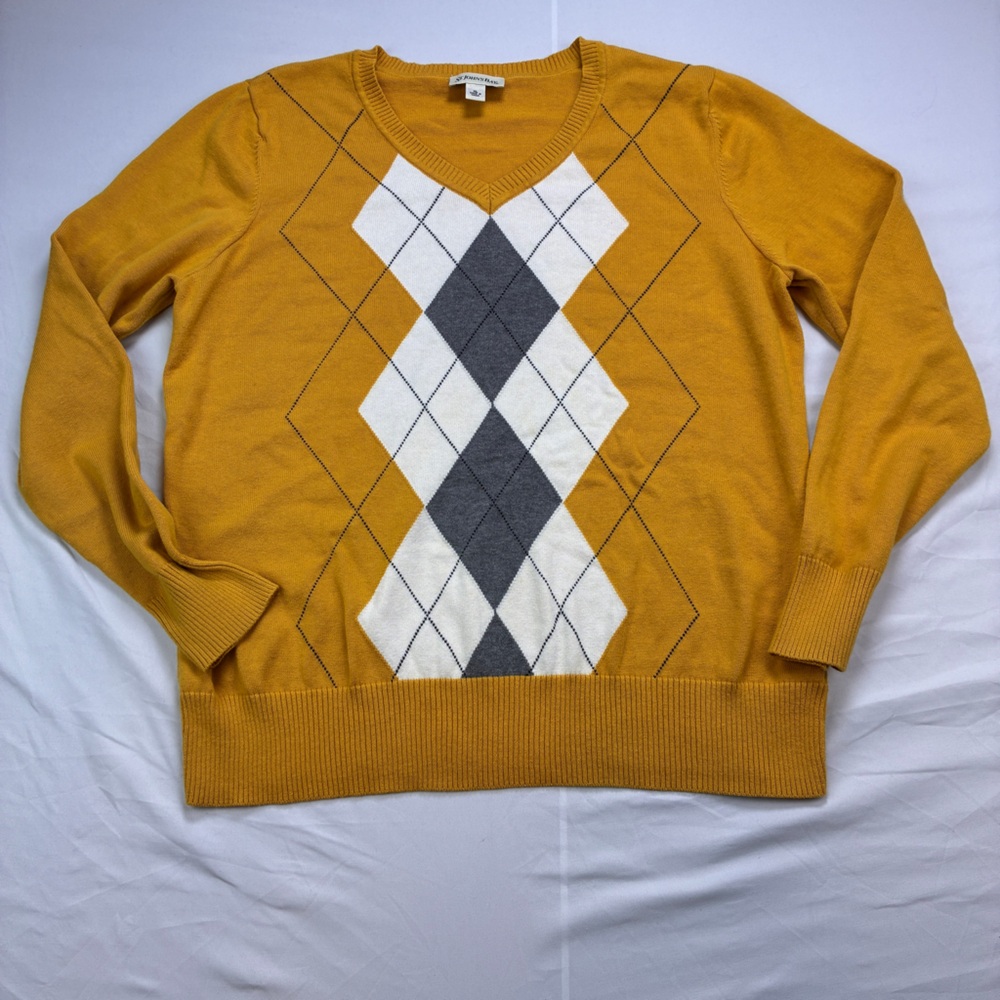 St. John's Bay Men's Yellow/Gray/White Argyle Crewneck Sweater